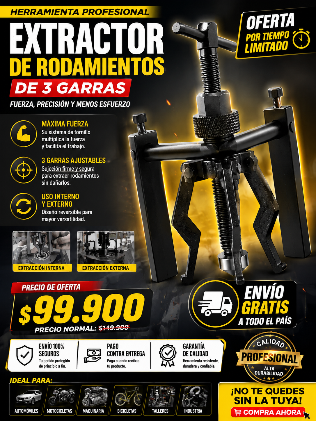 Extractor de Rodamientos de 3 Garras