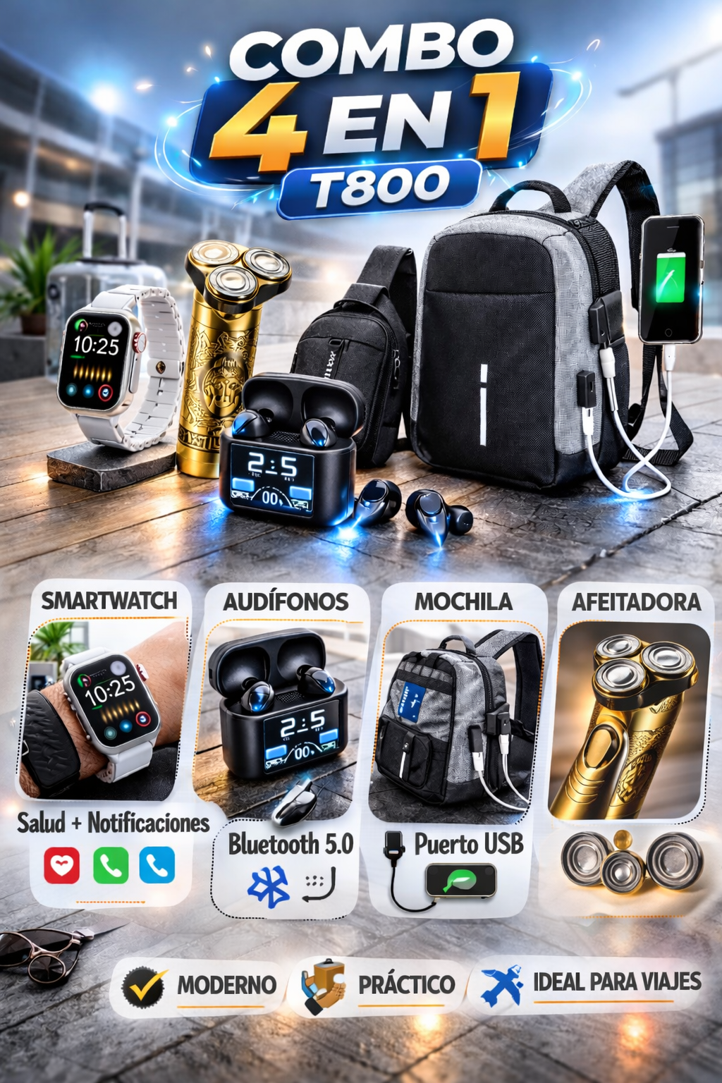 Combo 4 en 1: Conectividad y cuidado personal completo