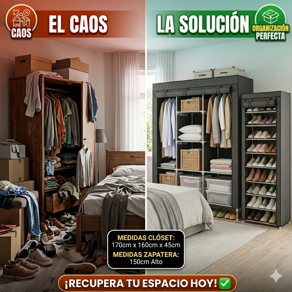 🏠 CLOSET 4 PUESTOS DESARMABLE DE TELA + ZAPATERO