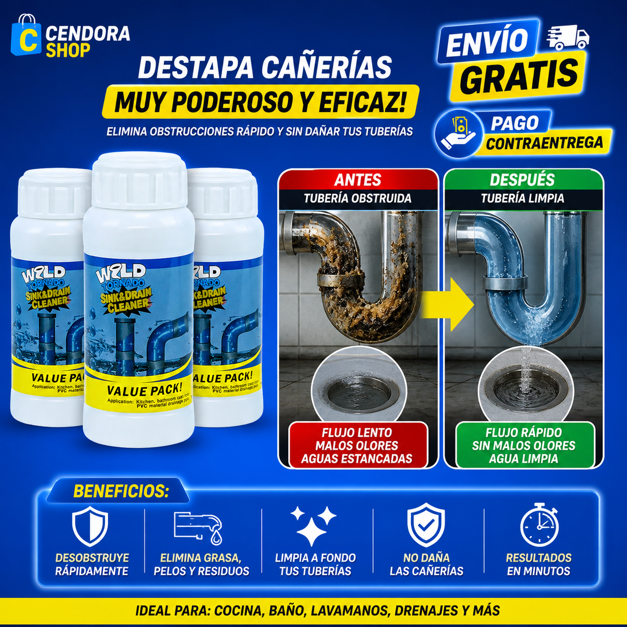 3x1! Super promo🫵 DESTAPADOR DE CAÑERIAS Wild Tornado - Destapa TODO
