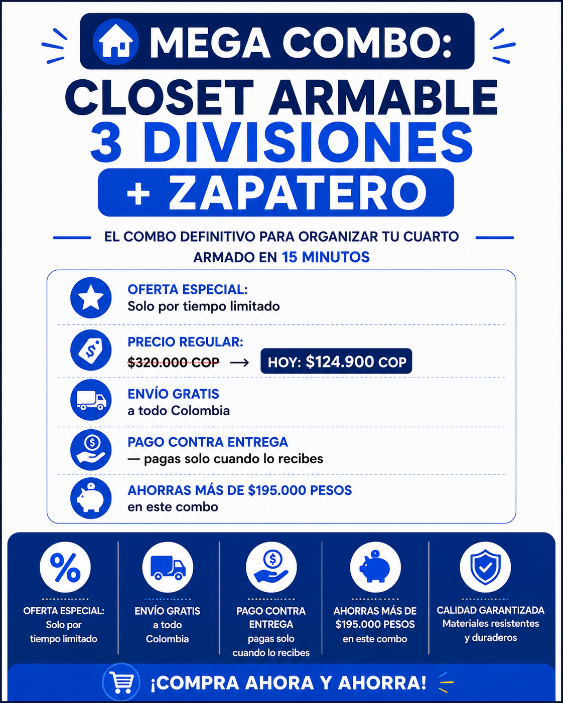 🏠MEGA COMBO: Closet Armable 3 Divisiones + Zapatero
