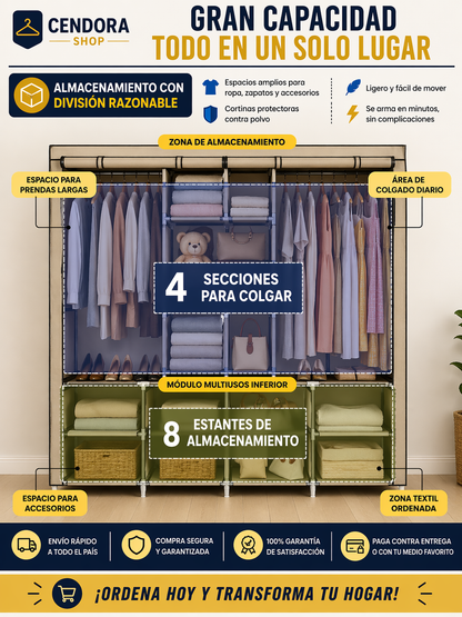 🏠 CLOSET 4 PUESTOS DESARMABLE DE TELA + ZAPATERO
