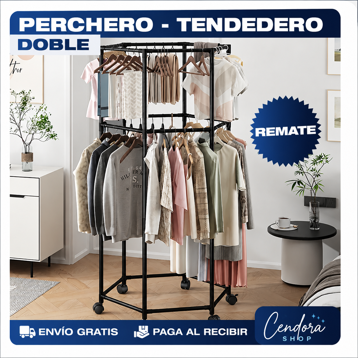 Perchero Hexagonal Doble: Cuelga Chaquetas, Camisas y Toallas sin Taladrar