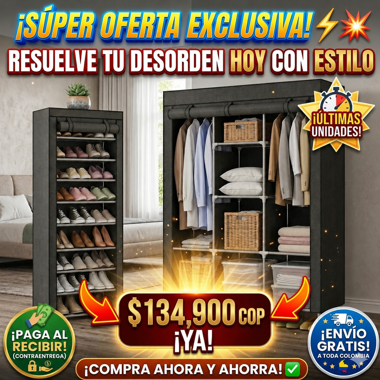 🏠MEGA COMBO: Closet Armable 3 Divisiones + Zapatero
